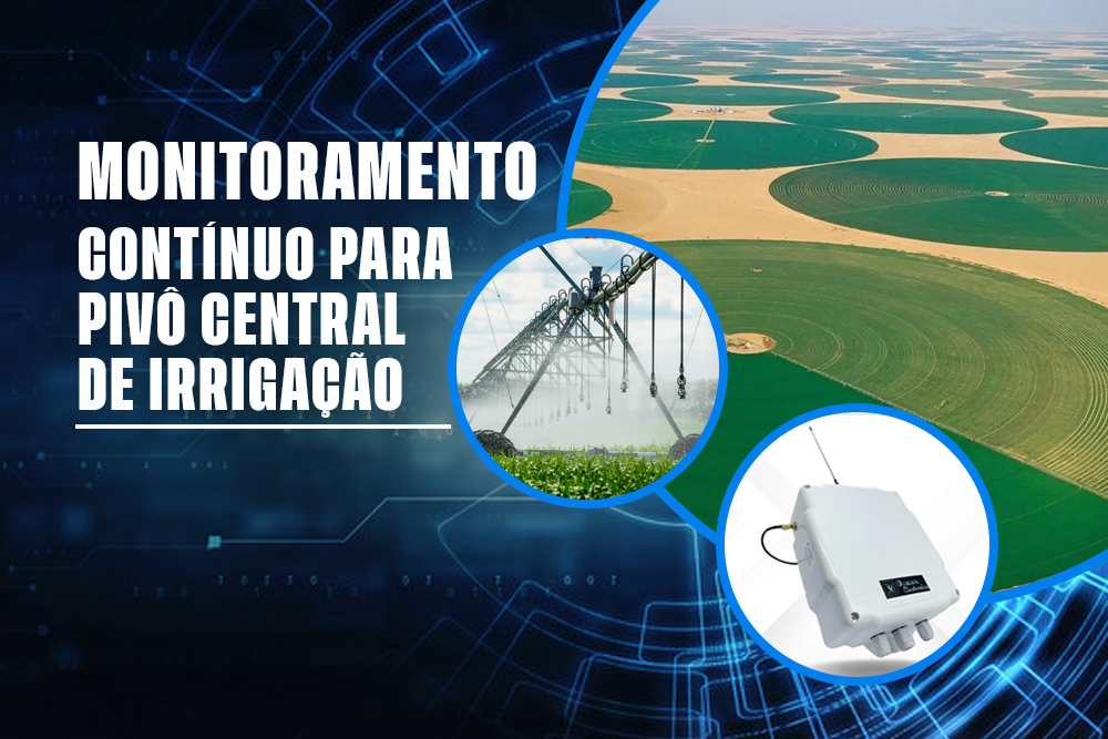 Painel de monitoramento remoto para pivô de irrigação, exibindo sinaleiros coloridos que indicam o status da operação na fazenda, com foco na segurança fail-safe.